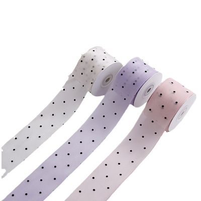 качество  25mm-50mm Organza Ribbon With Dot Pattern Printed Polyester Organza Ribbon OEM Eco Friendly завод