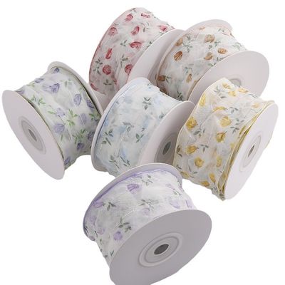 40mm 50mm Organza лента с цветочной полиэстерной лентой OEM Eco Friendly