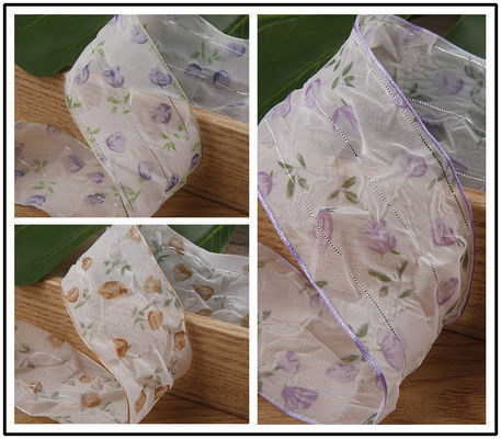 40mm 50mm Organza лента с цветочной полиэстерной лентой OEM Eco Friendly